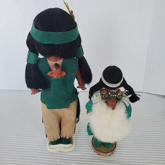 2 Native American Mom Papoose Baby Doll Hard Plastic Vintage Quebec… - Picture 5 of 9